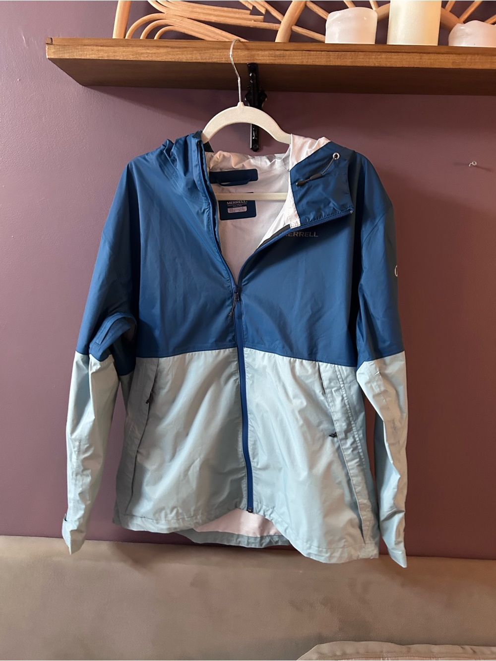 Merrell Two-Tone Blue Packable Rain Jacket